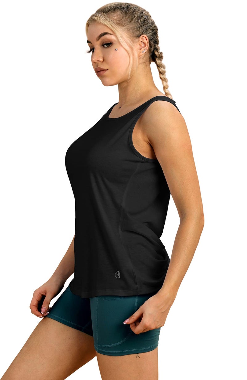 icyzone Workout Tank Tops for Women - Open Back Strappy Athletic Tanks, Yoga Tops, Gym Shirts (L, Black) - Image 2